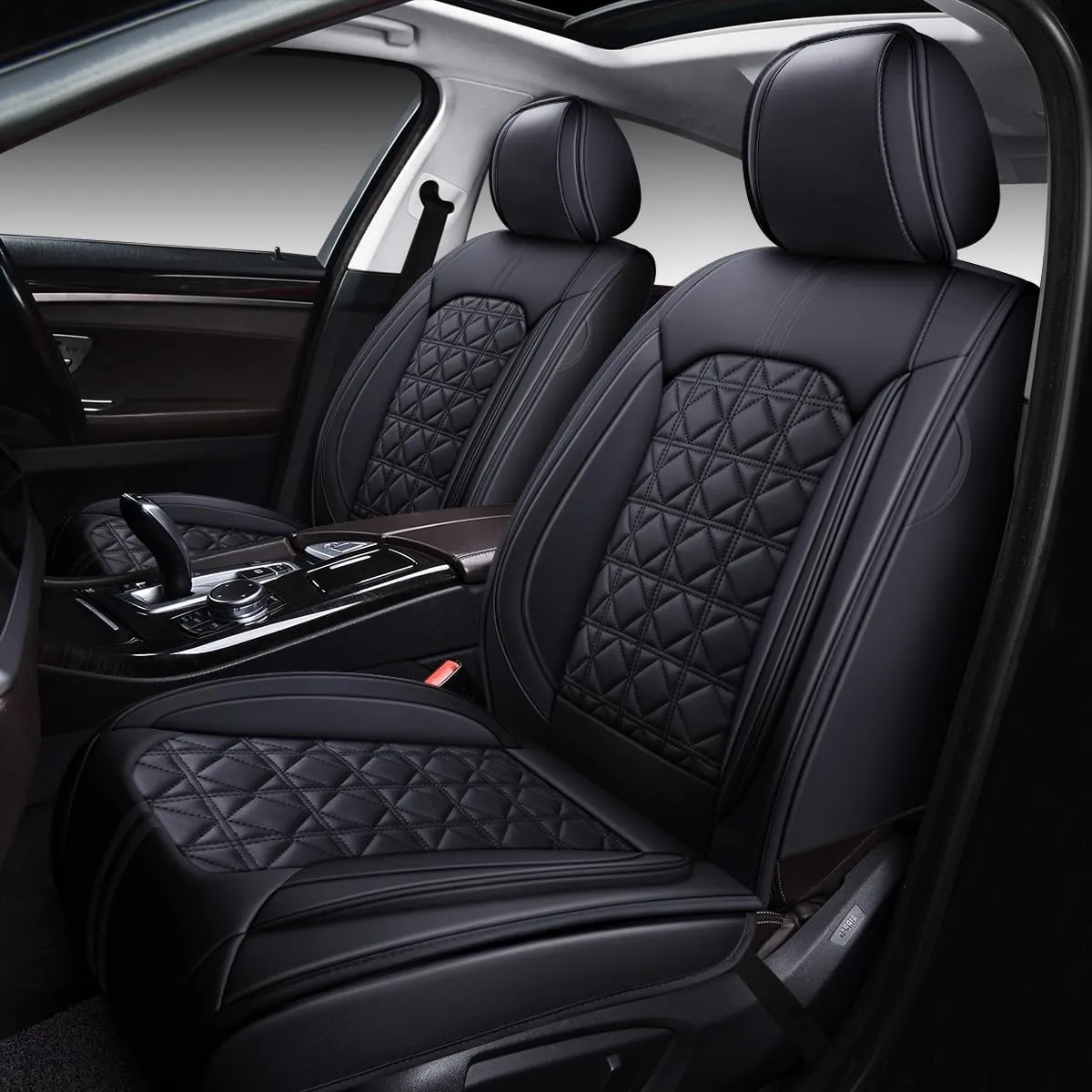 OASIS AUTO Car Seat Covers Premium Waterproof Faux Leather Cushion Universal Accessories Fit SUV Truck Sedan Automotive Vehicle Auto Interior Protector Full Set (Black)