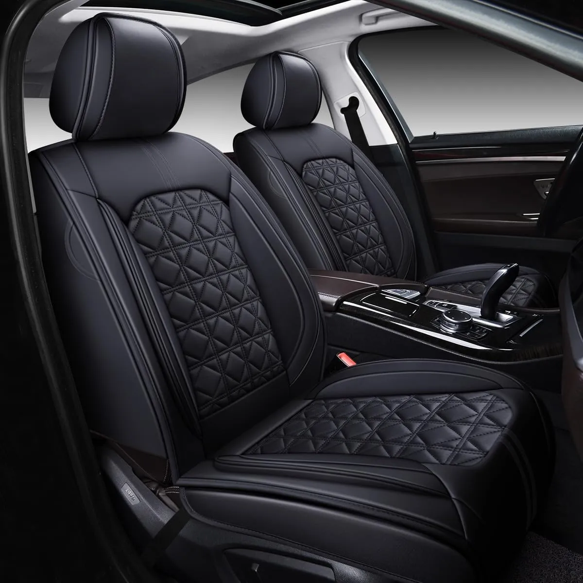 OASIS AUTO Car Seat Covers Premium Waterproof Faux Leather Cushion Universal Accessories Fit SUV Truck Sedan Automotive Vehicle Auto Interior Protector Full Set (Black)