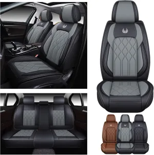OASIS AUTO Car Seat Covers Premium Waterproof Faux Leather Cushion Universal Accessories Fit SUV Truck Sedan Automotive Vehicle Auto Interior Protector Full Set (Gray)