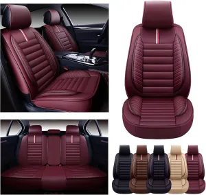 OASIS AUTO Car Seat Covers Premium Waterproof Faux Leather Cushion Universal Accessories Fit SUV Truck Sedan Automotive Vehicle Auto Interior Protector Full Set (OS-001 Burgundy)