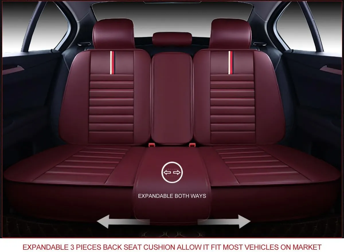 OASIS AUTO Car Seat Covers Premium Waterproof Faux Leather Cushion Universal Accessories Fit SUV Truck Sedan Automotive Vehicle Auto Interior Protector Full Set (OS-001 Burgundy)