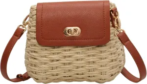 Obosoyo 2025 Trendy Woven Straw Crossbody Bag Women Small Square Shoulder Bag Summer Beach Daily Use Twist Bag
