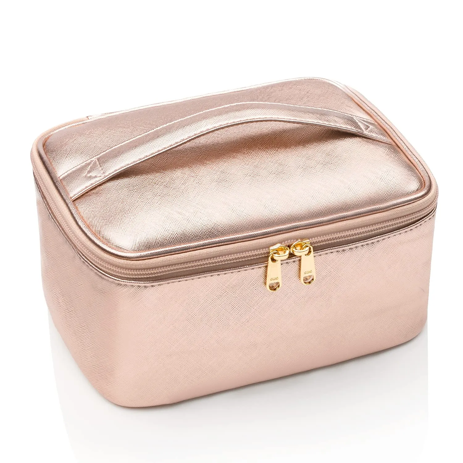 OCHEAL Rose Gold Makeup Bag,Travel Makeup Organizer Bag, Large Capacity Cosmetic Bags for Women Large Travel Toiletry Bag for Girls Traveling With Brush Slot And Divider