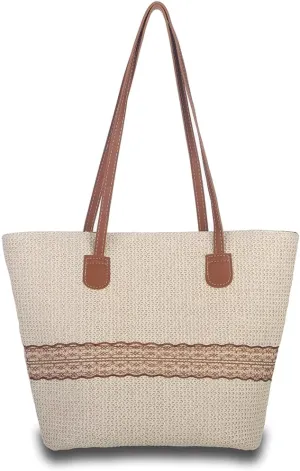 Octwine Brown Tote Bag Straw Beach Bag Summer Handwoven Tote Bags Purse Handle Straw Handbag Clutch for Women