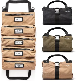 Official Legacy Tool Roll Bag - Easy to Carry 5-Pocket Roll Up Tool Bag - Durable Canvas, Rust-Proof YKK Zippers & Secure Buckle - A Loving Gift for Dads, Mechanics, Electricians & Hobbyists | Khaki