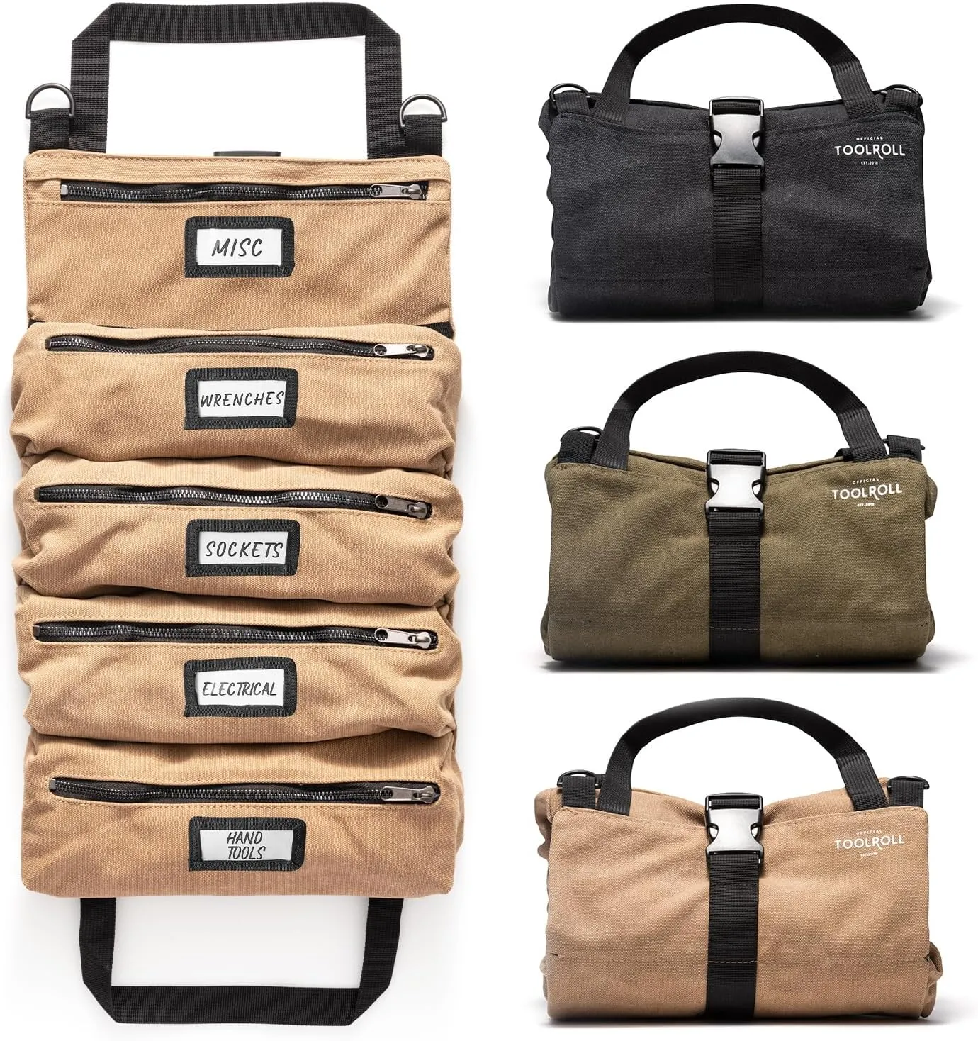 Official Legacy Tool Roll Bag - Easy to Carry 5-Pocket Roll Up Tool Bag - Durable Canvas, Rust-Proof YKK Zippers & Secure Buckle - A Loving Gift for Dads, Mechanics, Electricians & Hobbyists | Khaki