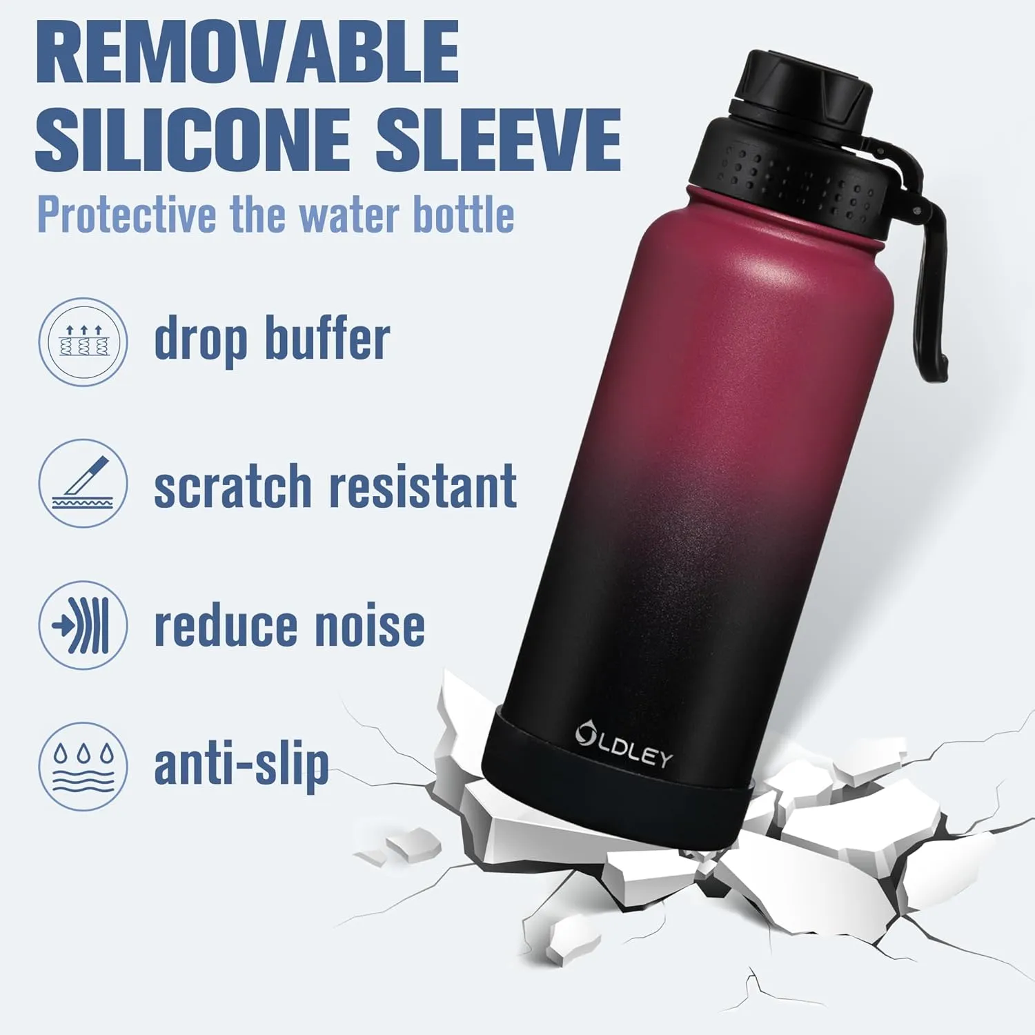 OLDLEY 32 oz Insulated Water Bottle With Straw, Stainless Steel Sports Water Cup Flask with 3 Lids(Straw, Spout and Handle Lid) Double Walled Travel Thermal Canteen Mug,Dark Rainbow