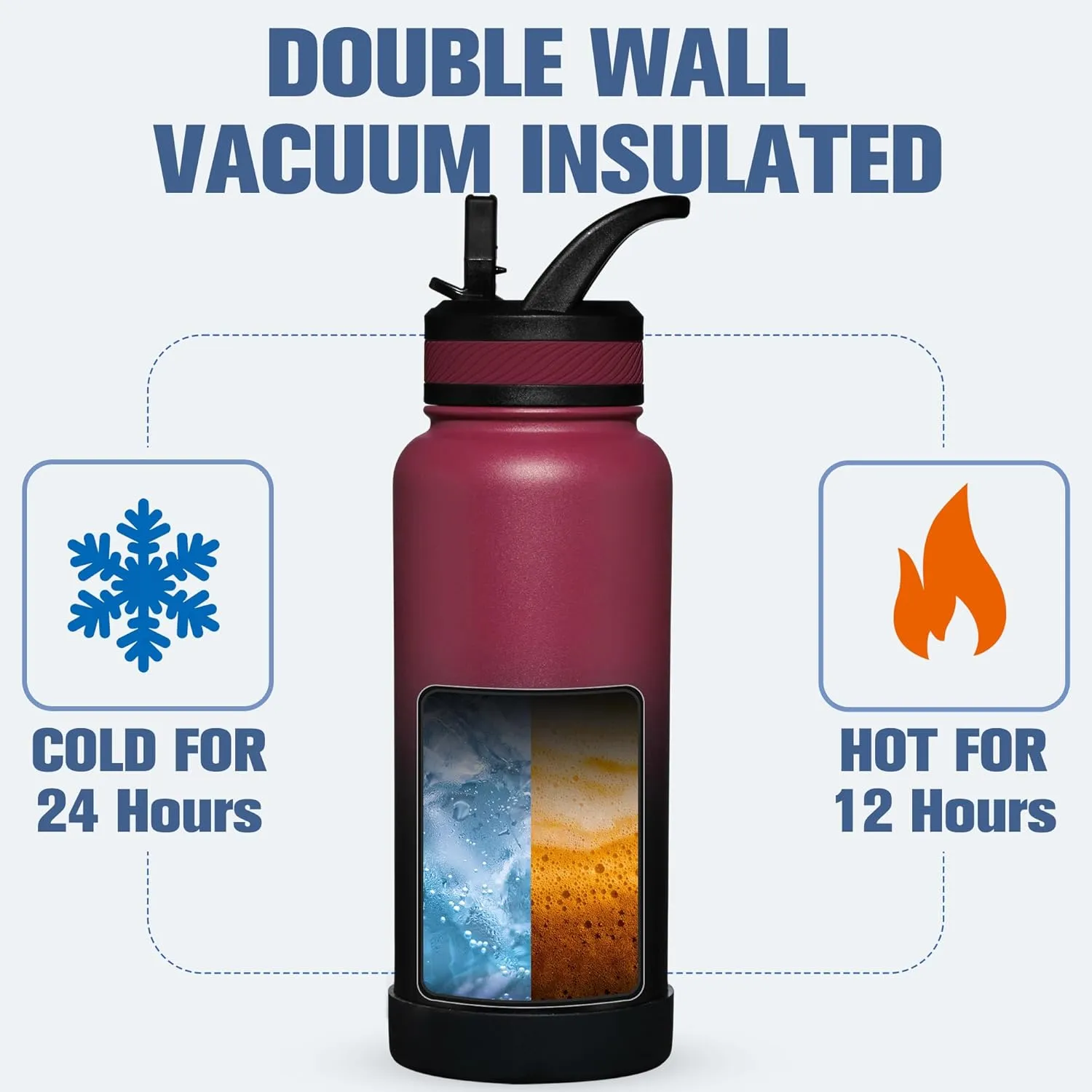 OLDLEY 32 oz Insulated Water Bottle With Straw, Stainless Steel Sports Water Cup Flask with 3 Lids(Straw, Spout and Handle Lid) Double Walled Travel Thermal Canteen Mug,Dark Rainbow