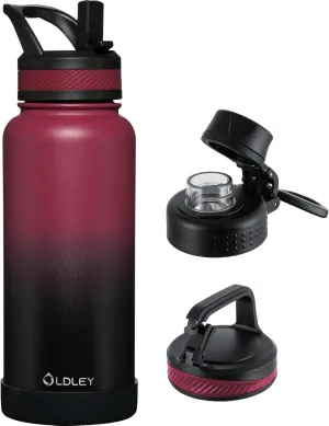 OLDLEY 32 oz Insulated Water Bottle With Straw, Stainless Steel Sports Water Cup Flask with 3 Lids(Straw, Spout and Handle Lid) Double Walled Travel Thermal Canteen Mug,Dark Rainbow
