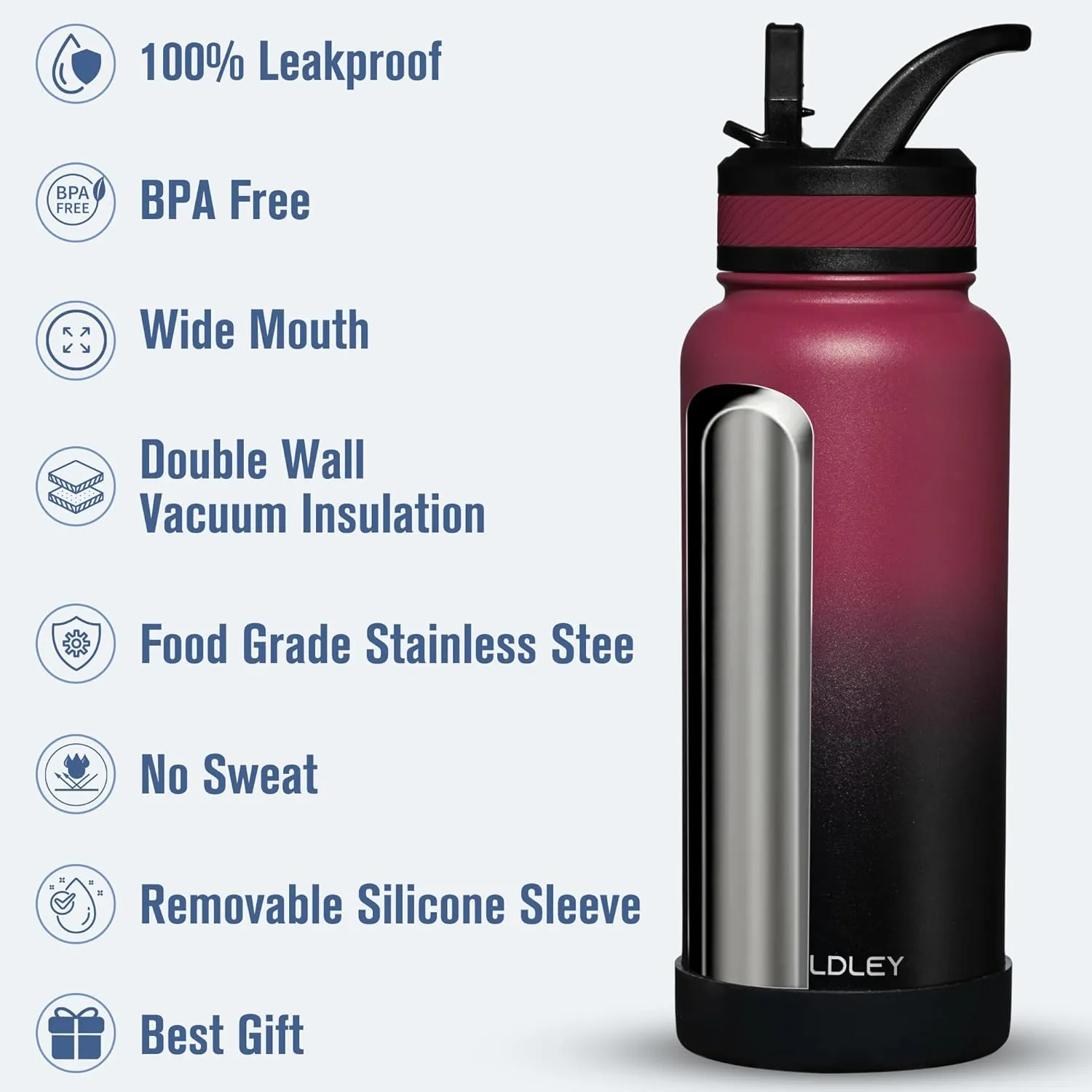 OLDLEY 32 oz Insulated Water Bottle With Straw, Stainless Steel Sports Water Cup Flask with 3 Lids(Straw, Spout and Handle Lid) Double Walled Travel Thermal Canteen Mug,Dark Rainbow
