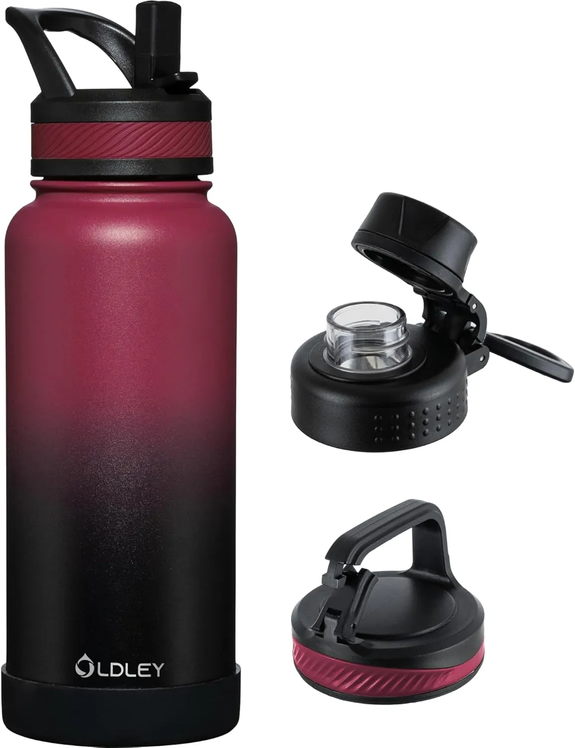 OLDLEY 32 oz Insulated Water Bottle With Straw, Stainless Steel Sports Water Cup Flask with 3 Lids(Straw, Spout and Handle Lid) Double Walled Travel Thermal Canteen Mug,Dark Rainbow