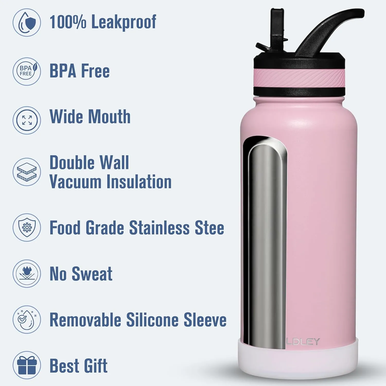 OLDLEY 32 oz Insulated Water Bottle With Straw, Stainless Steel Sports Water Cup Flask with 3 Lids(Straw, Spout and Handle Lid) Double Walled Travel Thermal Canteen Mug,Lavender Mist