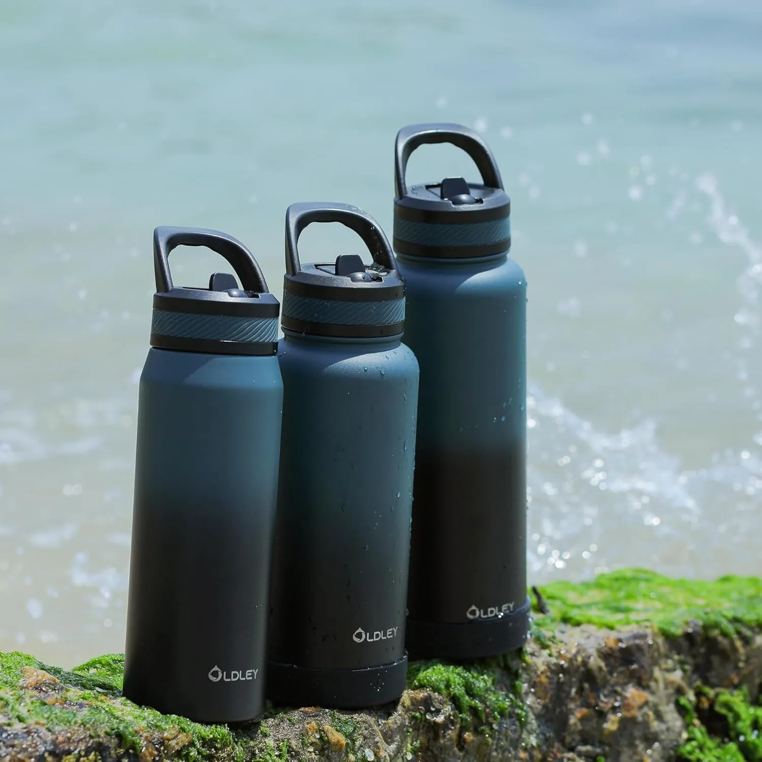 OLDLEY 32 oz Insulated Water Bottle With Straw, Stainless Steel Sports Water Cup Flask with 3 Lids(Straw, Spout and Handle Lid) Double Walled Travel Thermal Canteen Mug,Lavender Mist
