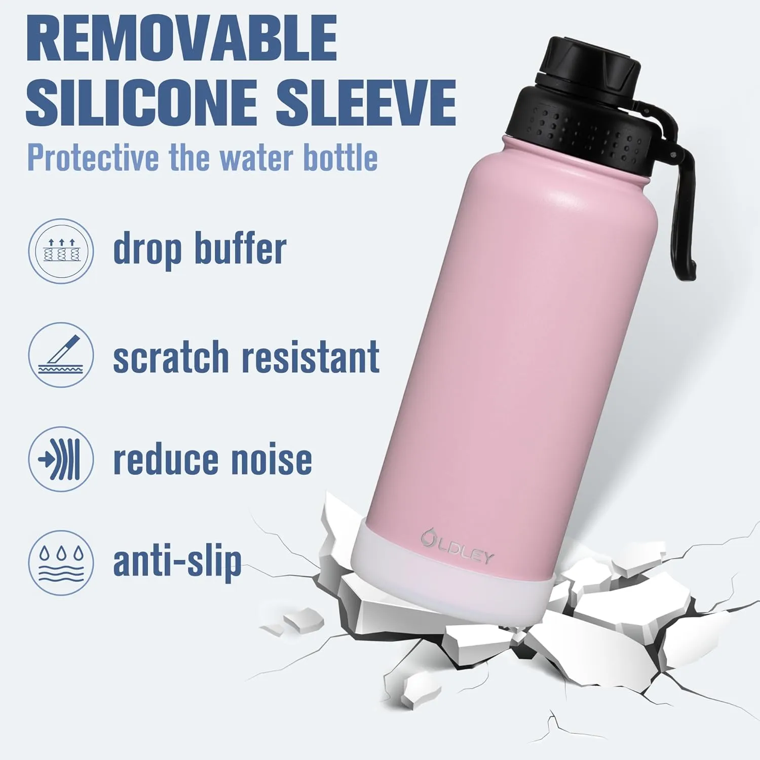 OLDLEY 32 oz Insulated Water Bottle With Straw, Stainless Steel Sports Water Cup Flask with 3 Lids(Straw, Spout and Handle Lid) Double Walled Travel Thermal Canteen Mug,Lavender Mist