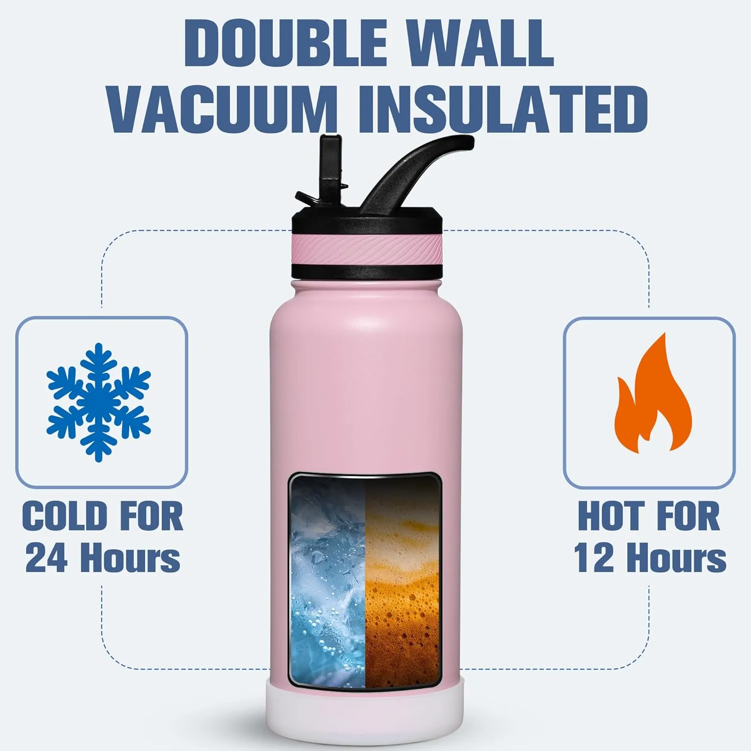 OLDLEY 32 oz Insulated Water Bottle With Straw, Stainless Steel Sports Water Cup Flask with 3 Lids(Straw, Spout and Handle Lid) Double Walled Travel Thermal Canteen Mug,Lavender Mist
