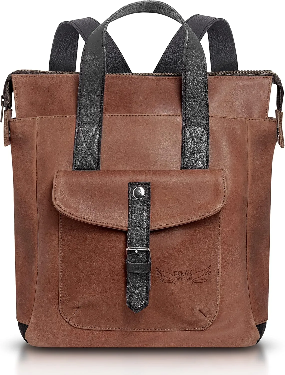 ORNA'S LEATHER ART | Mini SWAN Everyday leather backpack for Women. Practical, Stylish and Spacious Women’s Bag. Real Leather in A Chic Backpack And Contemporary Design (Brown)