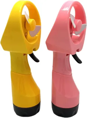 Outdoor Personal Water Misting Fan Handheld Fans Cooler, Pack of 2 (Yellow/Pink)