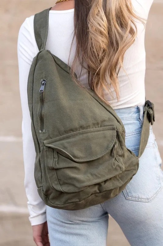 Oversized Canvas Hobo Sling Bag