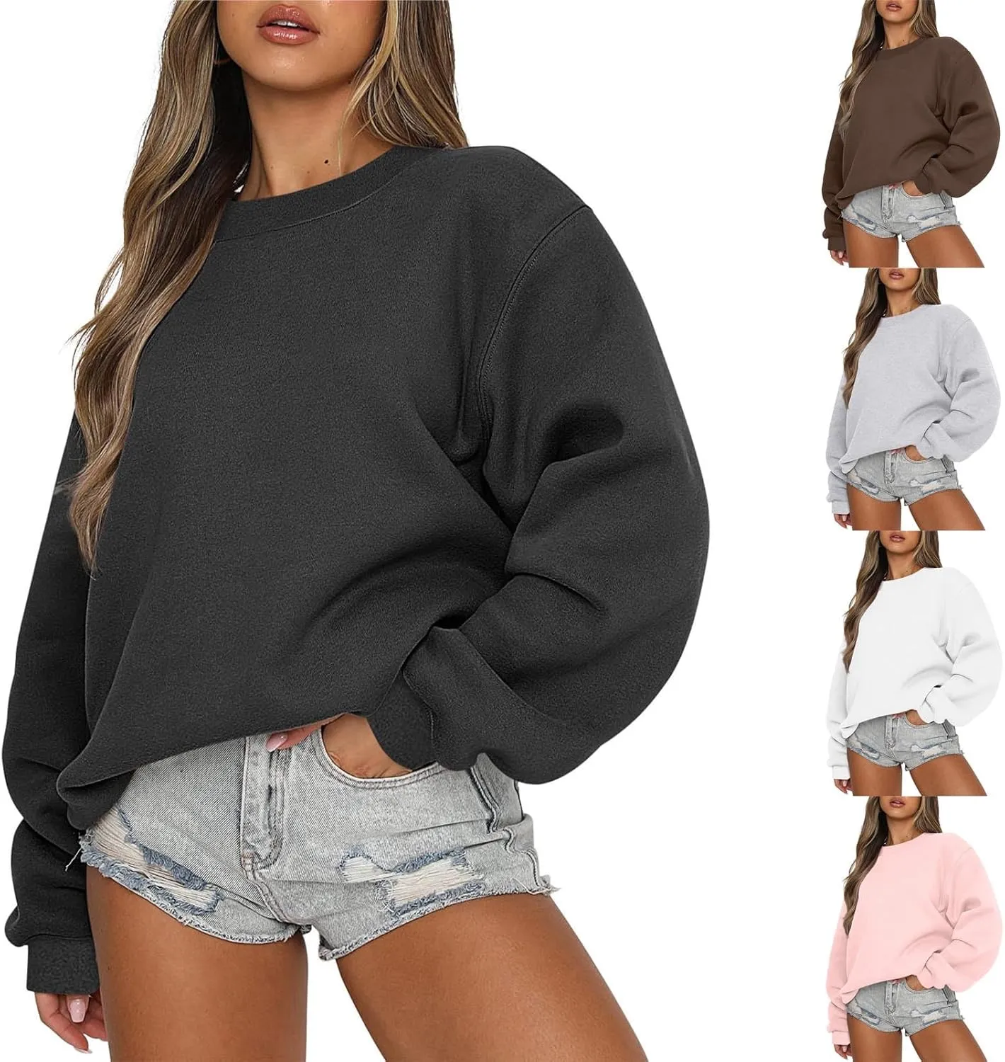 Oversized Crewneck Sweatshirt For Women 2024 Casual Long Sleeve Loose Pullover Tops Fall Fashion Hoodie Outfits