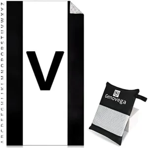 Oversized Monogrammed Microfiber Beach Towel Compact Sandproof Quick Dry Sand Free Extra Large Packable Clearance Towels Personalized Custom Customized Gifts for Friends Men Women Adults Black White V