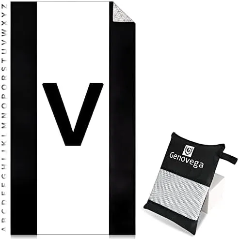 Oversized Monogrammed Microfiber Beach Towel Compact Sandproof Quick Dry Sand Free Extra Large Packable Clearance Towels Personalized Custom Customized Gifts for Friends Men Women Adults Black White V