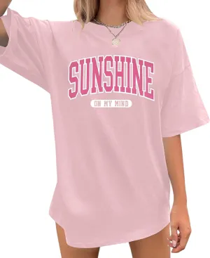 Oversized Sunshine Shirt Beach Tshirt: Women Loose Fit Summer Top Drop Shoulder Casual Short Sleeve Tees