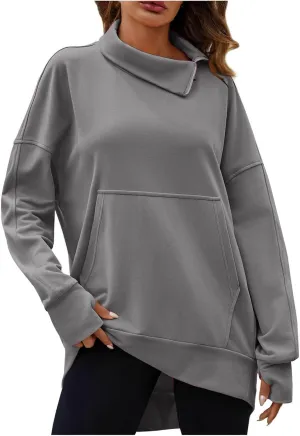 Oversized Sweatshirts for Women Trendy Zip High Neck Long Sleeve Solid Pullover Casual Cozy Warm Y2k Tops with Pocket