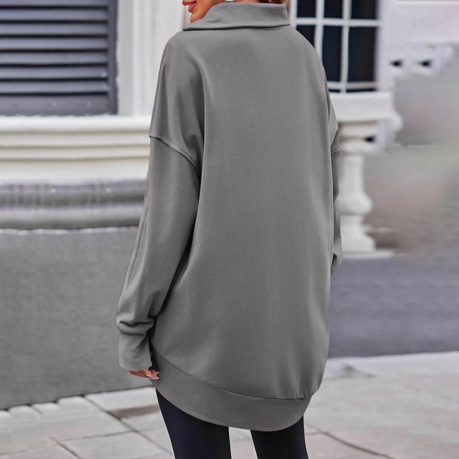 Oversized Sweatshirts for Women Trendy Zip High Neck Long Sleeve Solid Pullover Casual Cozy Warm Y2k Tops with Pocket