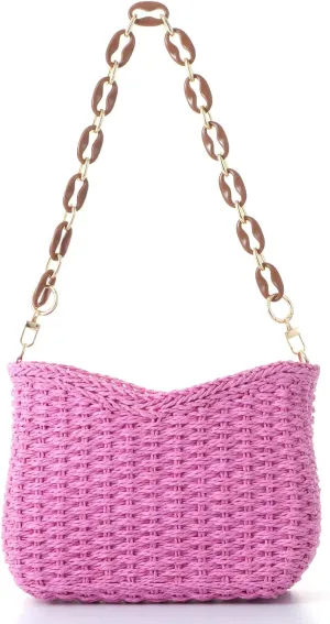 Ovida Straw Shoulder Bag for Women Summer Straw Woven Beach Bag Small Straw Clutch Handbag Phone Wallet Purse