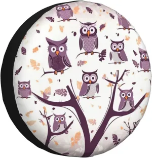 Owl Tree Branches Tire Cover Outdoor Waterproof Snow Sun Rain Wheel Cover Portable Wheel Bags Camper Spare Tire Cover Universal Car Tire Protectors for Trailer RV SUV