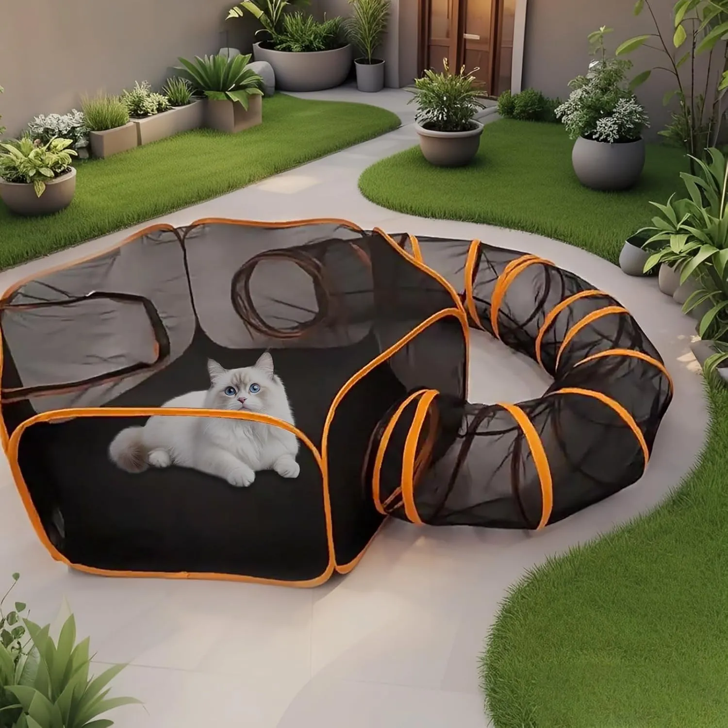OYX 2 In1 Outdoor Cat Enclosure, Portable Outdoor & Indoor Cat Tent, Foldable Cat Tent for Outside Enclosed Playpen with Tunnel, Portable Playpen Play Tents for Cats Rabbits Ferrets and Small Animals