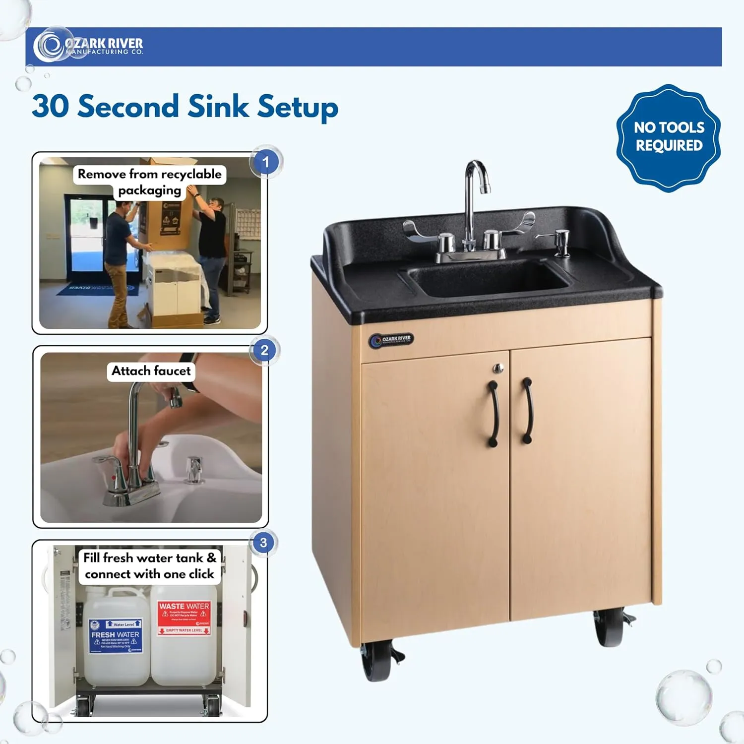 Ozark River Portable Sinks Lil Premier, Child Height Self Contained Portable Sink with Hot Water for Kids, Hot Water Handwashing Station for Daycares & Classrooms, Child Size Portable Sink