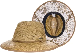 Panama Jack Deluxe Straw Lifeguard Hat - Floral Covered Underbrim, UPF 50  Sun Protection