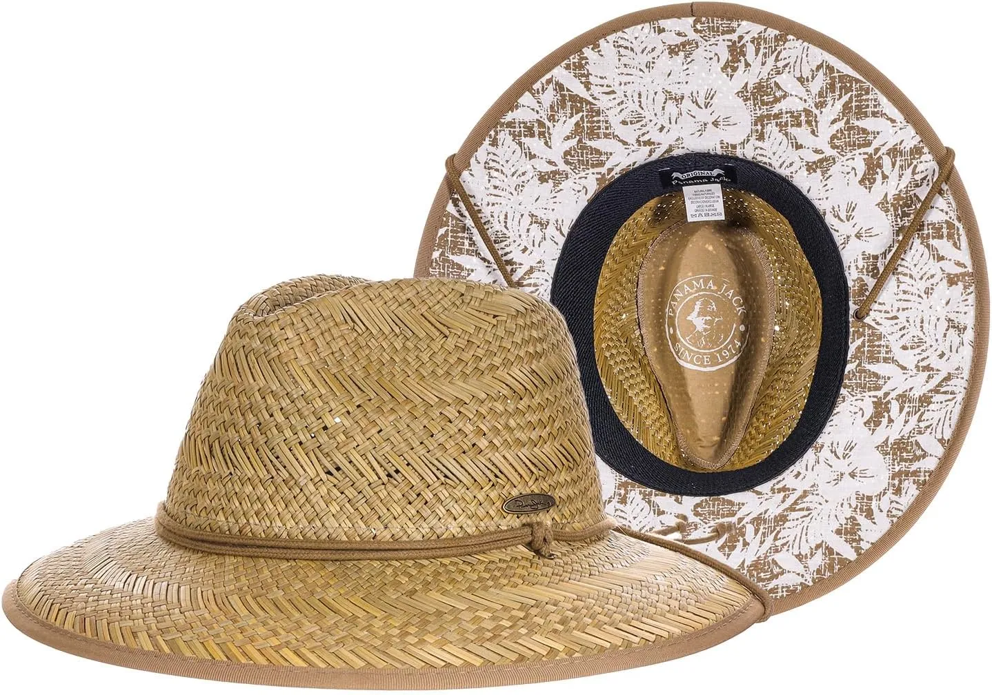 Panama Jack Deluxe Straw Lifeguard Hat - Floral Covered Underbrim, UPF 50  Sun Protection