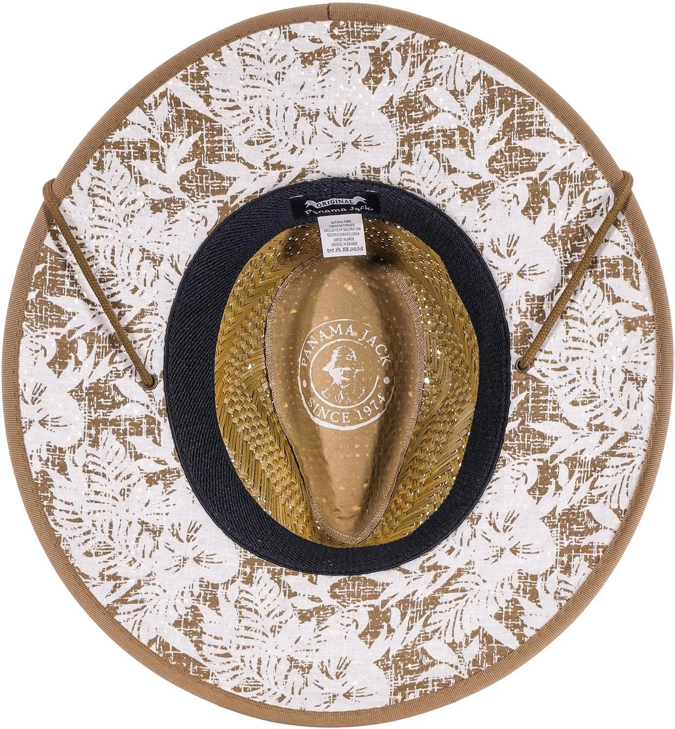 Panama Jack Deluxe Straw Lifeguard Hat - Floral Covered Underbrim, UPF 50  Sun Protection
