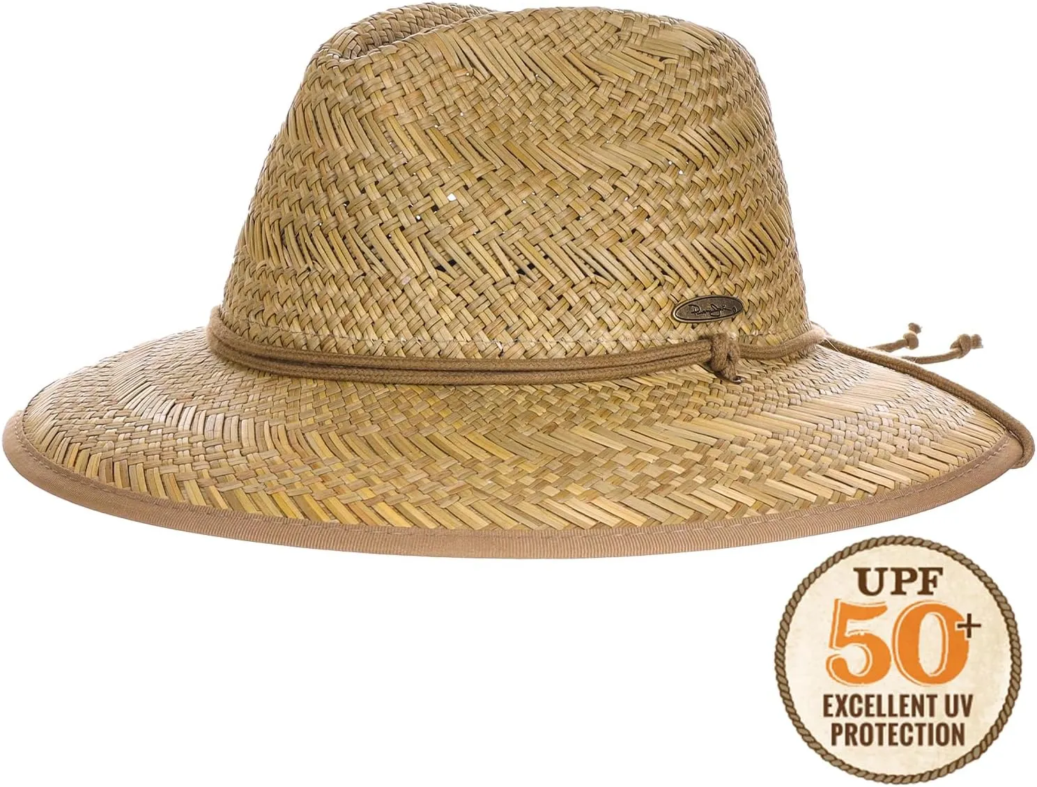 Panama Jack Deluxe Straw Lifeguard Hat - Floral Covered Underbrim, UPF 50  Sun Protection