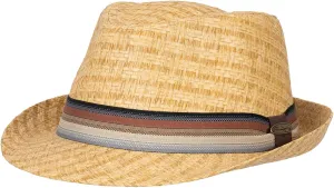 Panama Jack Straw Fedora Hat - Matte Toyo, Stripe Band, Elasticized Sweatband, 1 3/4" Brim