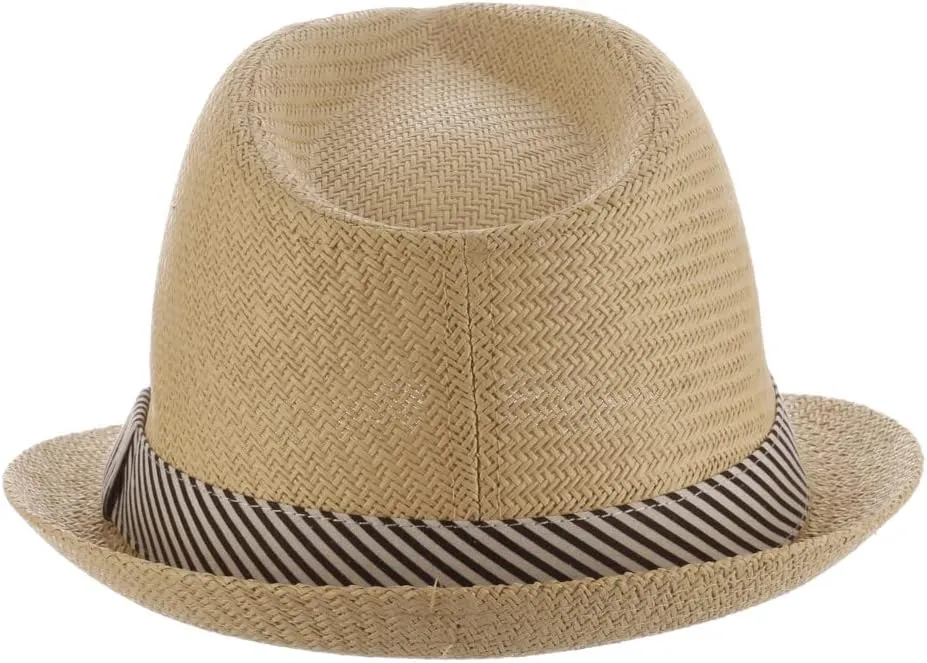 Panama Jack Women's Fedora Hat - Soft Matte Toyo Straw, Striped Cotton Hat Band, Inner Sweatband, 1 3/4" Brim
