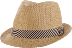 Panama Jack Women's Fedora Hat - Soft Matte Toyo Straw, Striped Cotton Hat Band, Inner Sweatband, 1 3/4" Brim