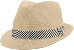 Panama Jack Women's Fedora Hat - Soft Matte Toyo Straw, Striped Cotton Hat Band, Inner Sweatband, 1 3/4" Brim