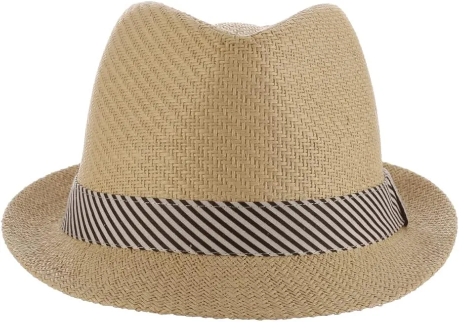 Panama Jack Women's Fedora Hat - Soft Matte Toyo Straw, Striped Cotton Hat Band, Inner Sweatband, 1 3/4" Brim