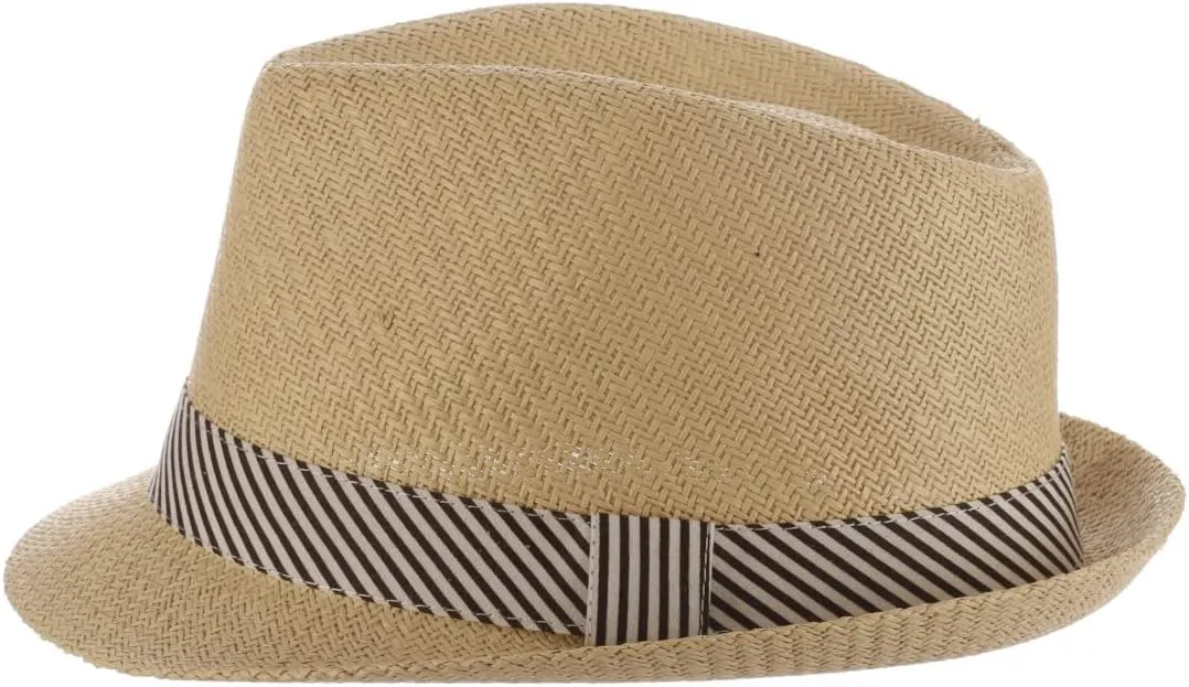 Panama Jack Women's Fedora Hat - Soft Matte Toyo Straw, Striped Cotton Hat Band, Inner Sweatband, 1 3/4" Brim
