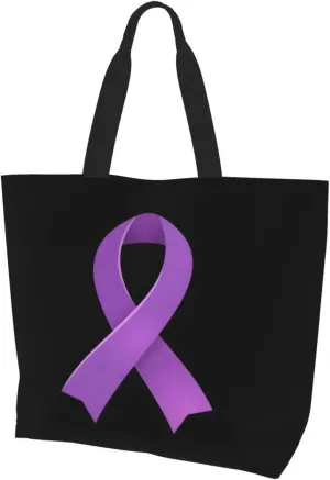 Pancreatic Cancer Awareness Purple Ribbon Women'S Large Capacity Shoulder Shopping Bag, Reusable Handbag, Gift Bag