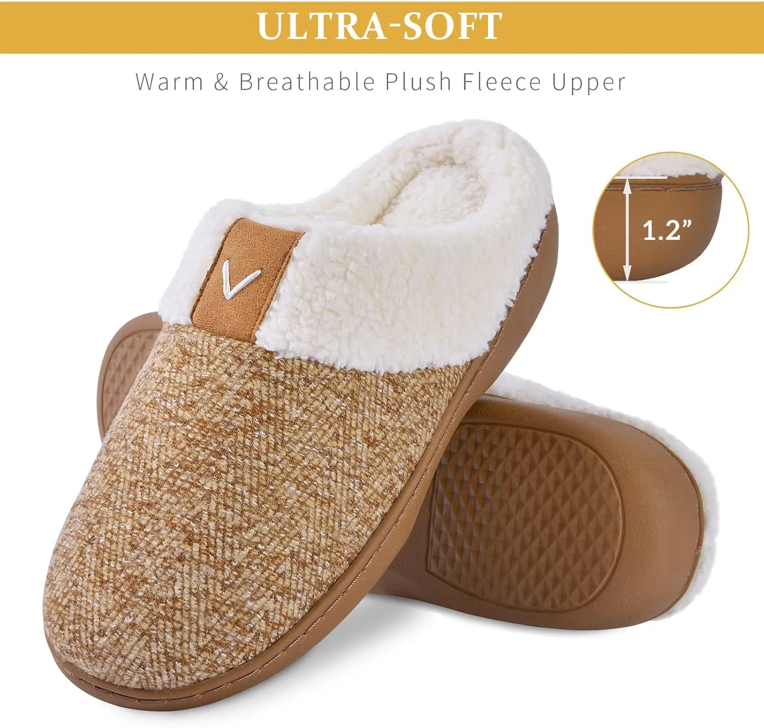 Parlovable Women Indoor Bedroom Slippers, Memory Foam House Shoe, Gifts for Ladies Cozy Wool-like Anti-Skid Rubber Sole