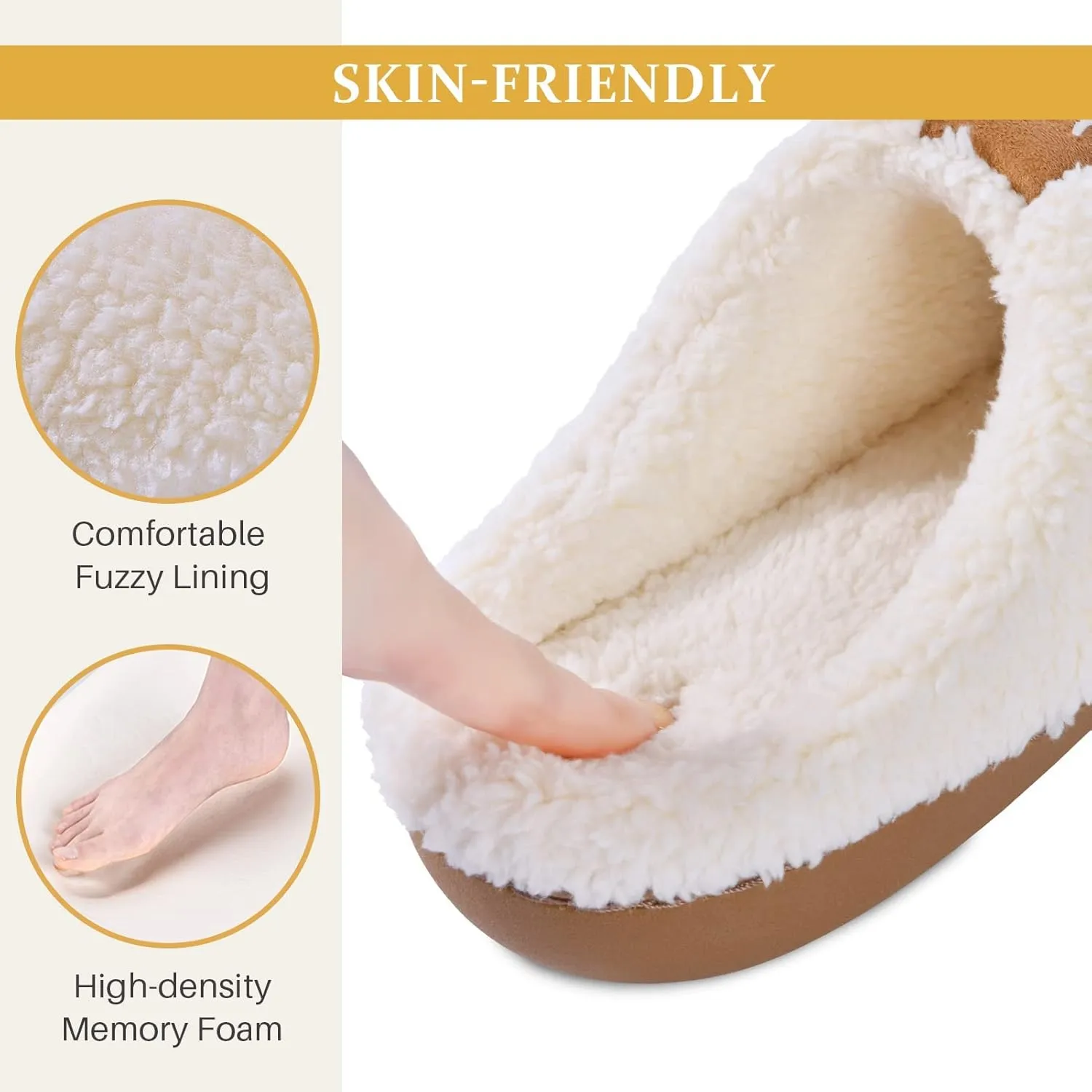 Parlovable Women Indoor Bedroom Slippers, Memory Foam House Shoe, Gifts for Ladies Cozy Wool-like Anti-Skid Rubber Sole