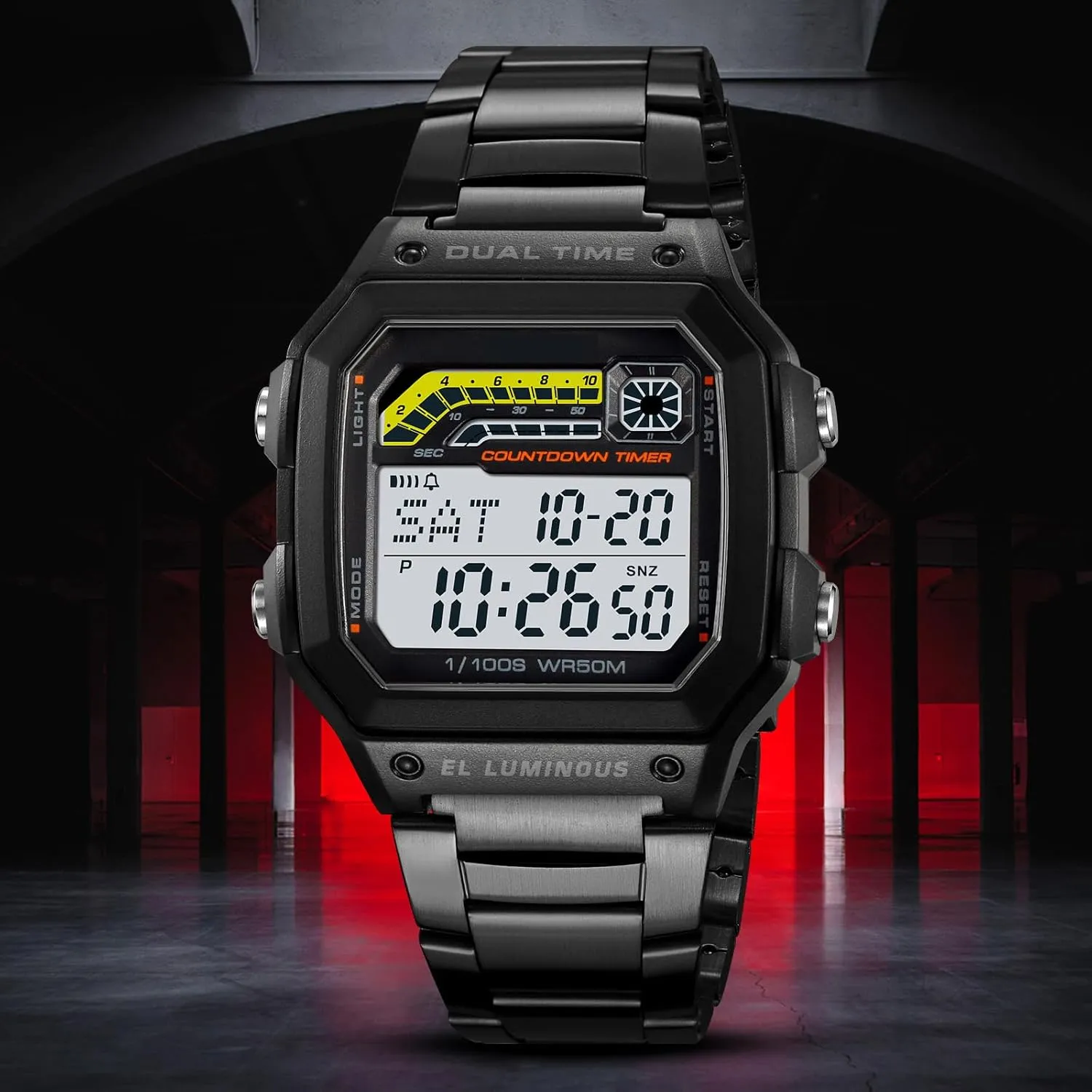 PASOY Men's Digital Multi-Function Watches Dual Time Alarm Stopwatch Countdown Backlight Waterproof Watch