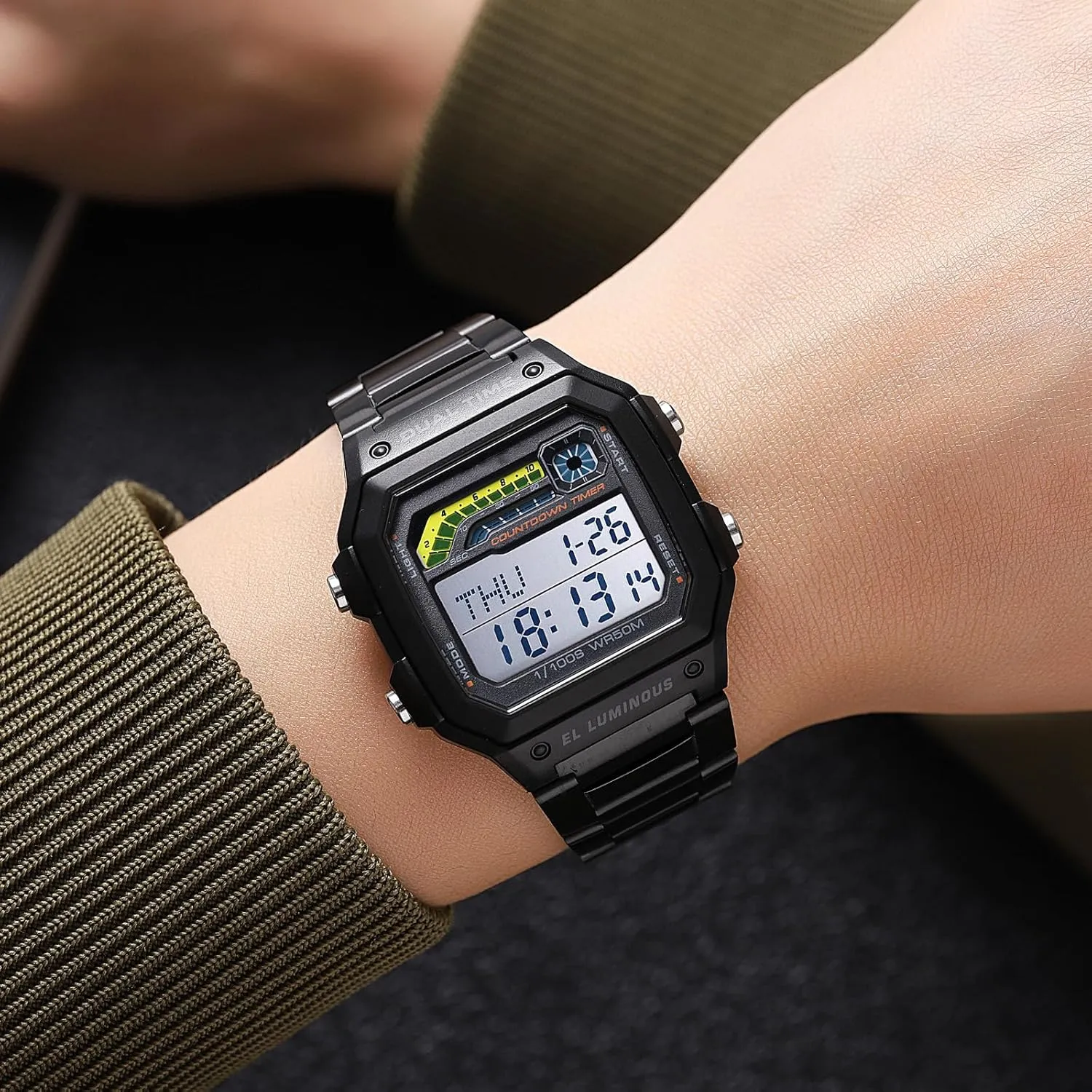 PASOY Men's Digital Multi-Function Watches Dual Time Alarm Stopwatch Countdown Backlight Waterproof Watch