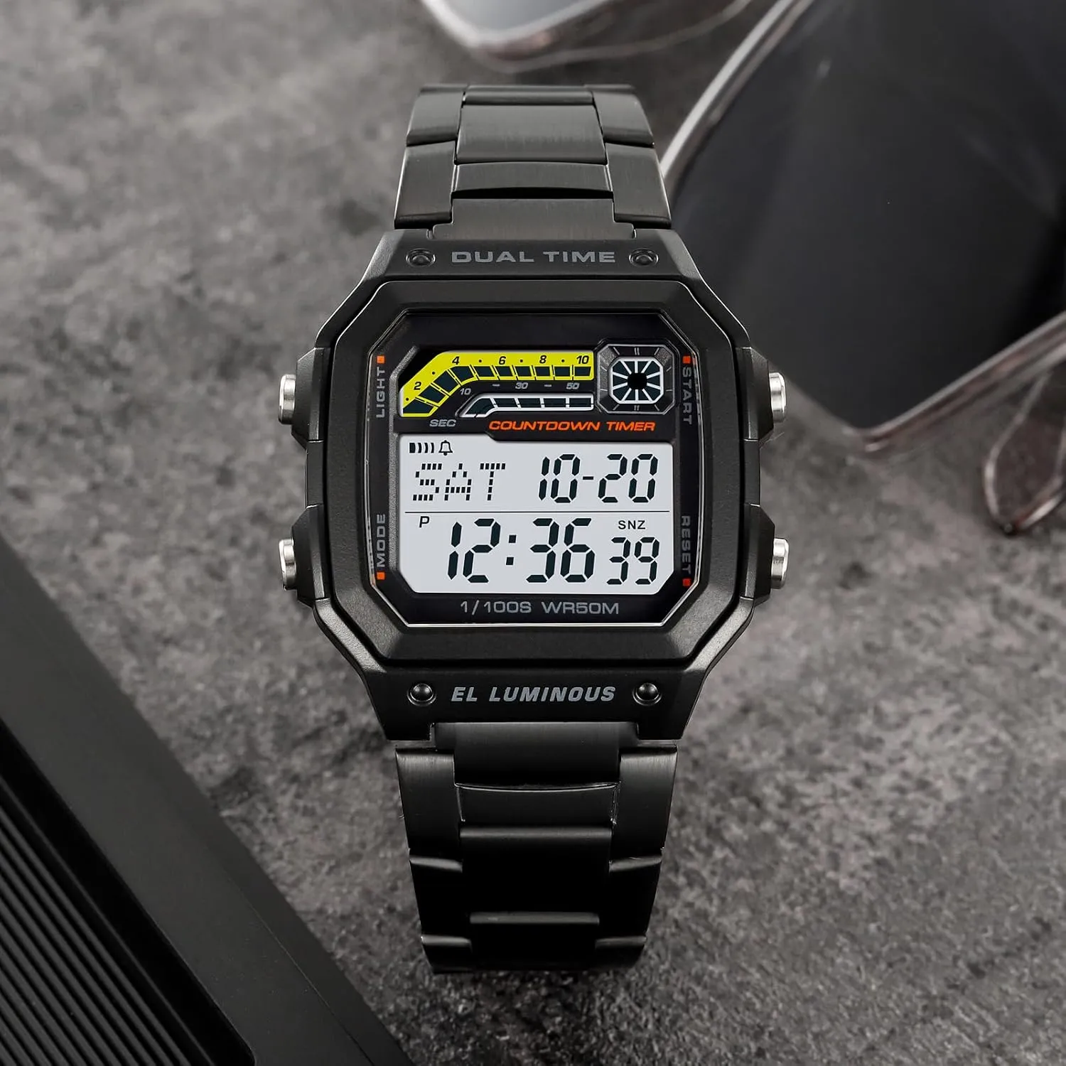 PASOY Men's Digital Multi-Function Watches Dual Time Alarm Stopwatch Countdown Backlight Waterproof Watch