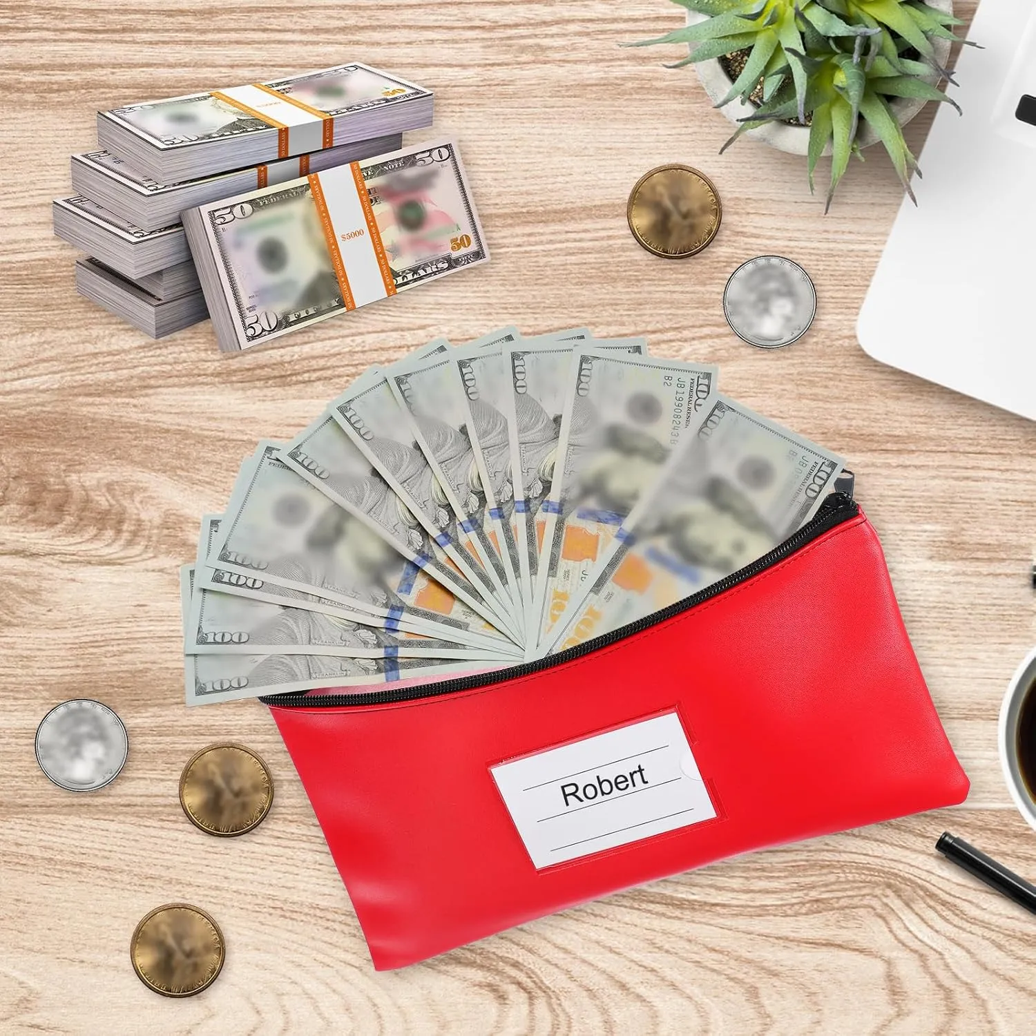 PATIKIL 11x6" Money Bank Deposit Bag with Zipper, 6 Pcs Leatherette Coin Check Wallet Pen Pouch Bag with Clear Window for Office Travel, Multicolor