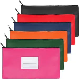 PATIKIL 11x6" Money Bank Deposit Bag with Zipper, 6 Pcs Leatherette Coin Check Wallet Pen Pouch Bag with Clear Window for Office Travel, Multicolor
